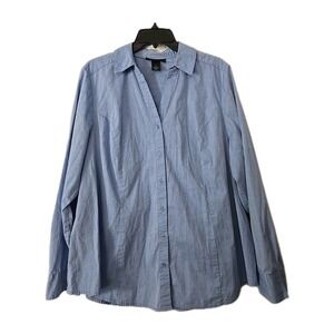 Lane Bryant Long Sleeve Plus Size 22 Shirt Blue & White